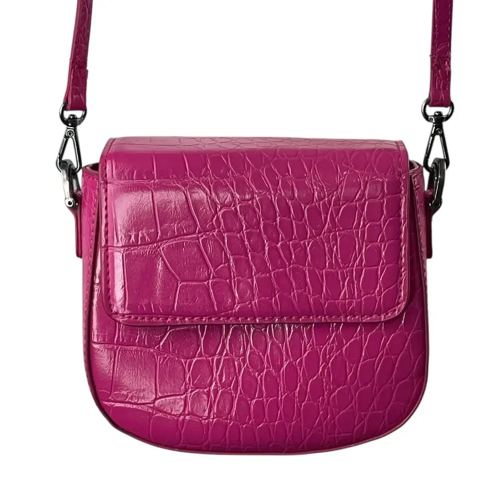 ZARA Womens Pink Faux Crocodile Leather Mini Crossbody Shoulder Handbag OS